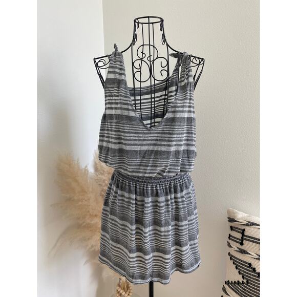 Becca by Rebecca Virtue Silver Striped Metallic Tank Swim Cover-Up Dress Medium - Picture 7 of 12